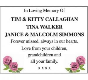 TIM & KITTY CALLAGHAN,
TINA WALKER
JANICE & MALCOM SIMMONS